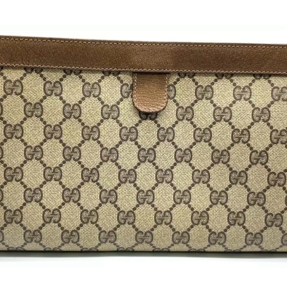💯 Authentic Gucci suprime GG Sherry Line PVC Brown Clutch Bag NS080844 - Picture 2 of 15